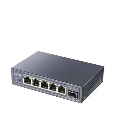 Cudy 5-Port Gigabit Easy-Managed Switch, 5× GbE, 1× 1.25G SFP,  VLAN (802.1Q/MTU/Port-Based), QoS (802.1p/DSCP/Port-Based), gri