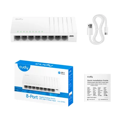 Switch gigabit Cudy GS108U, 8 porturi, USB-C, compact, 138x61.5x24mm