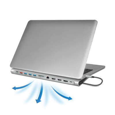 DOCKING Station LOGILINK universal, conectare PC USB TYPE-C 3.2, USB-C PD x 1, USB-C x 1, USB-A 3.0 x 3, porturi video DP x 1, HDMI x 2, RJ-45, 3.5mm x 1, card reader, PD 3.0 pana la 100W, argintiu, "UA0411" (timbru verde 0.18 lei)