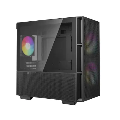 CARCASA DeepCool "CH360", Mini Tower, ATX, fara sursa, 3xfan, USB 3.2 gen 1 x 1, USB 2.0 x 2,audio,PSU shroud,4 sloturi expansiune,iluminare ARGB, negru "R-CH360-BKAPE3-G-1" (timbru verde 0.24lei)