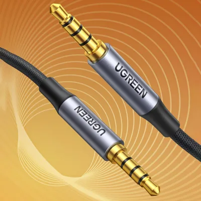 CABLU audio Ugreen, "AV183" stereo 4-pini (3.5 mm jack T/T), conectori auriti, 3m, braided, negru "20785" (timbru verde 0.18 lei) - 6957303827855