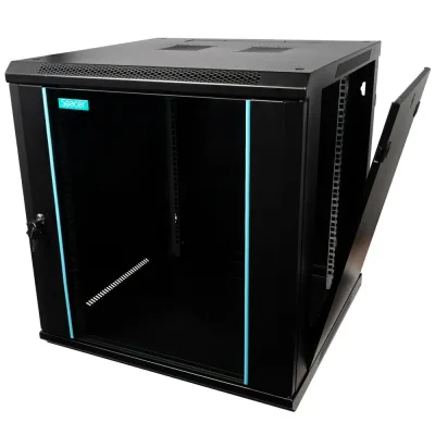CABINET 19″ SPACER 12U 600x600mm, fixare pe perete, Flatpack (dezasamblat), Black, usa sticla cu blocare, panouri detasabile, otel 1.5mm, sarcina maxima 60Kg