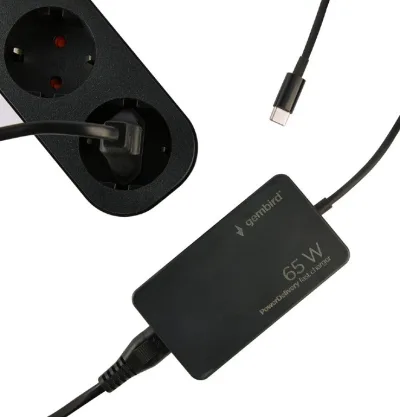 ALIMENTATOR Notebook Universal AC-DC, GEMBIRD, 65W - tensiuni 5V/9V/12V/15V/20V DC la 3.25 A max, protectie la supratensiuni, scurtcircuit, supraincalzire, supraincarcare, USB-C, negru, "NPA-AC-PDQC65-01" (timbru verde 0.18 lei)