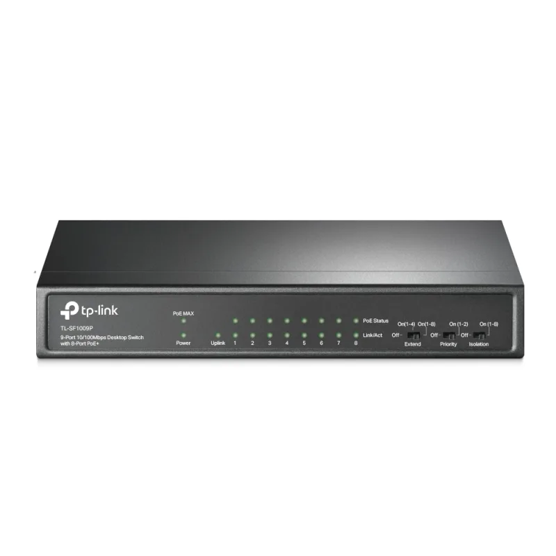 SWITCH PoE TP-LINK  9 porturi 10/100Mbps (8 PoE+), IEEE 802.3af/at, carcasa metalica "TL-SF1009P" (timbru verde 2 lei)