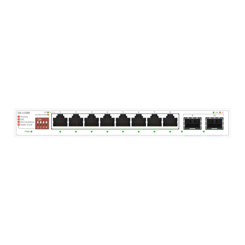 ASUS QG-U1080. Switch type: Unmanaged. Basic switching RJ-45 Ethernet ports type: 2.5G Ethernet (100/1000/2500), Basic switching RJ-45 Ethernet ports quantity: 8. MAC address table: 16000 entries. Networking standards: IEEE 802.3ab, IEEE 802.3bz, IEEE