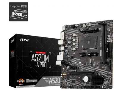 Placa de baza MSI A520M-A PRO, Socket AM4, DDR4, Micro-ATX