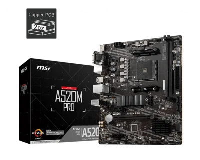 PLACA de BAZA MSI "A520M PRO", skt AM4, mATX, AMD A520, 2 x DDR4, max. 64 GB, 4 x SATA, 1 x M.2, 7.1, "A520M PRO"