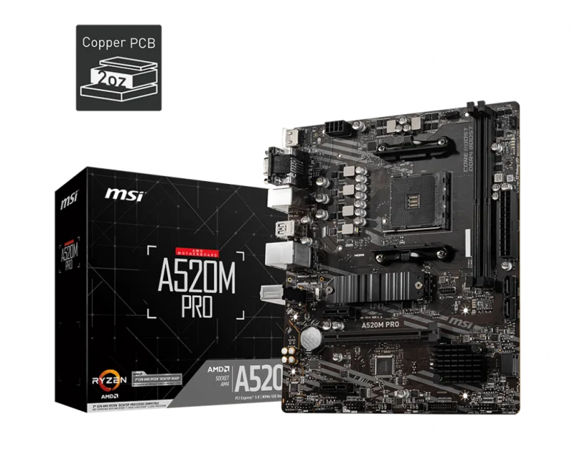 PLACA de BAZA MSI "A520M PRO", skt AM4, mATX, AMD A520, 2 x DDR4, max. 64 GB, 4 x SATA, 1 x M.2, 7.1, "A520M PRO"