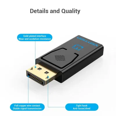 Adaptor video Vention, DisplayPort (T) la HDMI (M), rezolutie 4K la 30Hz, negru, "HBMB0" (timbru verde 0.08 lei) - 6922794746510