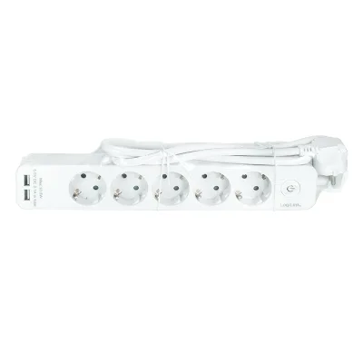 PRELUNGITOR LOGILINK, Schuko x 5, USB x 2 5V/2.1A (10.5 W), cablu 3G 1.5mm2, 230 V/16 A, 50 Hz, max. 3600 W, buton intrerupator iluminat, IP20, 1.5m, alb "LPS249U" (include TV 0.80lei)