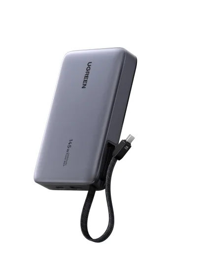 POWER BANK Ugreen "PB551", 20000mAh, PD 3.0 + QC 3.0 145W, 1 x USB; 1 x USB Type-C, total 3A, cablu USB Type-C integrat, gri, "55992B" (timbru verde 0.98 lei) - 6941876269884