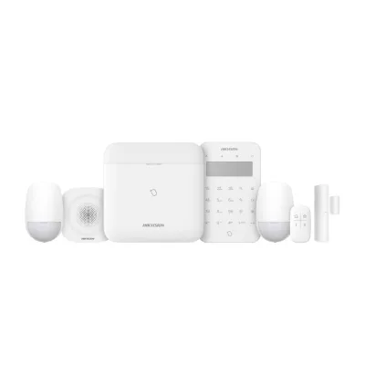 Kit de alarma wireless AX PRO Middle Level DS-PWA96-Kit2-WE contine: 1 x DS-PWA96-M-WE (96 zones wireless control panel), 2 x DS-PDP15P-EG2-WE (PIR motion sensor), 1 x DS-PDMC-EG2-WE (Magnetic Contact), 1 x DS-PK1- LT-WE (Wireless LCD Keypad), 1 x