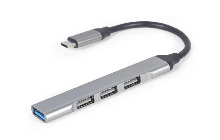 HUB extern GEMBIRD, porturi USB: USB-A 3.1 x 1, USB-A 2.0 x 3, conectare prin USB Type-C, argintiu, "UHB-CM-U3P1U2P3-03" (timbru verde 0.8 lei)