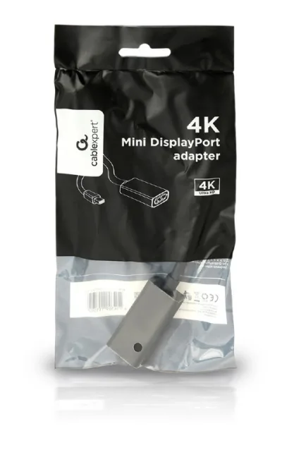 ADAPTOR video GEMBIRD, Mini-DisplayPort (T) la DisplayPort (M), rezolutie maxima 4K (3840 x 2160) la 30Hz, black, "A-mDPM-DPF4K-01" (timbru verde 0.08 lei)