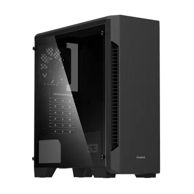 CARCASA Zalman "S3 TG", middle tower, gaming, fara sursa, suporta 8xfan, 3xfan inclus, PSU shroud, USB 3.1 gen1 x 1, USB 2.0 x 2, audio+mic, 7 sloturi expansiune, negru, "S3 TG" (timbru verde 0.24lei)