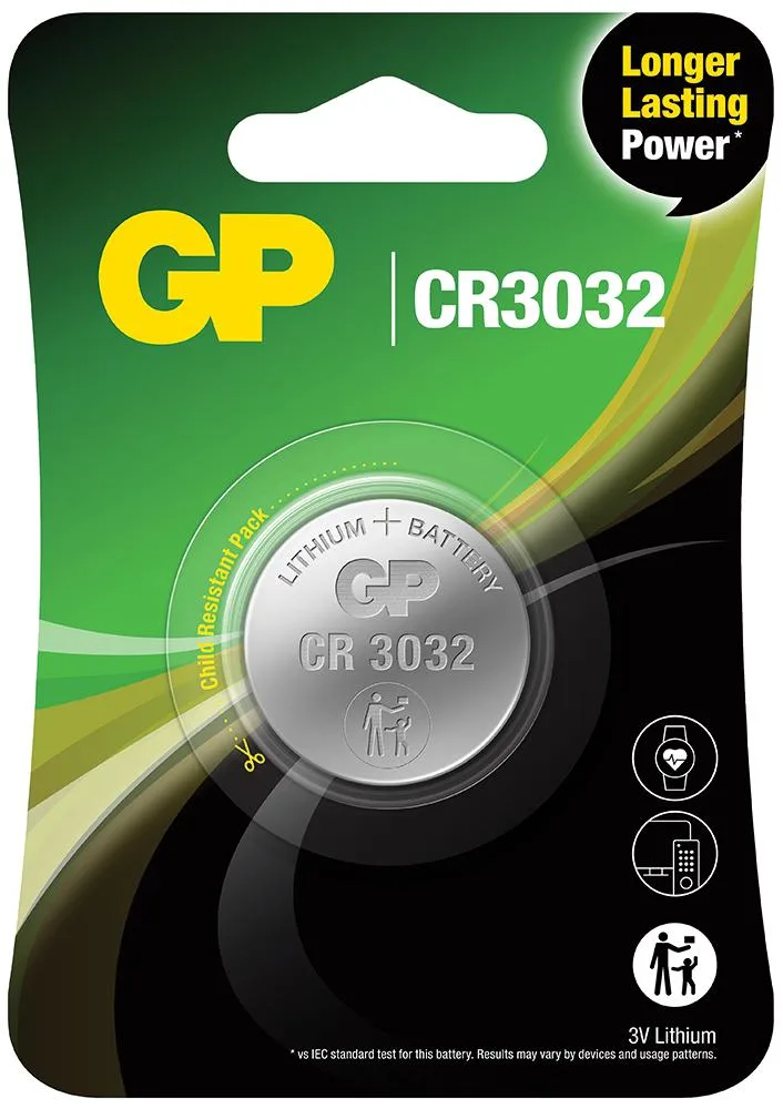 Baterie GP Batteries, butoni (CR3032) 3V lithium, blister 1 buc. "GPCR3032E-2CPU1" "GPPBL3032001" (timbru verde 0.01  lei)