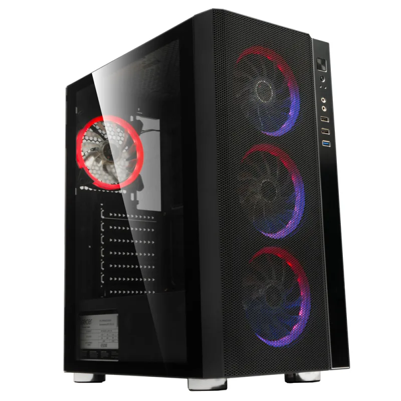 CARCASA SPACER - gaming, Middle Tower, ATX, "RAINBOW", fara sursa, sticla securizata, fara ventilatoare, USB 2.0 x 2, USB 3.0 x 1, HD-Audio, mesh, panou frontal plasa metalica+aluminiu, "SPCS-GC-RAINBOW-NF"