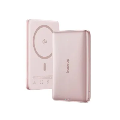 POWER BANK Baseus PicoGo AM41 Ultra-Slim Qi2, 10000mAh, 27W, prindere magnetica incarcare wireless 15W, 1 x USB Type-C, include cablu USB Type-C la USB Type-C 30cm, roz, "E0027202" (timbru verde 0.98 lei) - 6932172691691