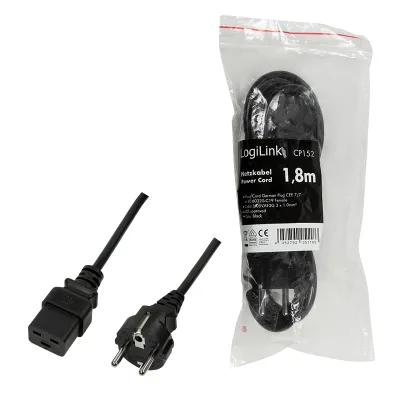 CABLU alimentare LOGILINK   1.8m, intrare Schuko, iesire C19, 16A, testat VDE, 3x1mm, black, "CP152" (timbru verde 0.08 lei)