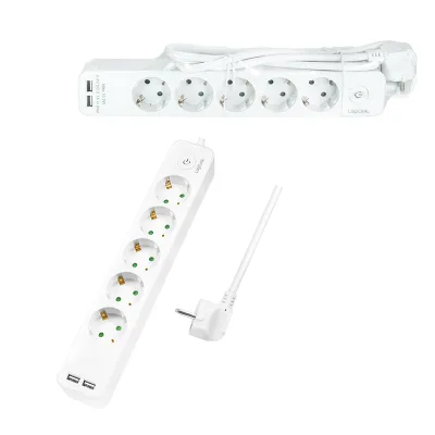 PRELUNGITOR LOGILINK, Schuko x 5, USB x 2 5V/2.1A (10.5 W), cablu 3G 1.5mm2, 230 V/16 A, 50 Hz, max. 3600 W, buton intrerupator iluminat, IP20, 1.5m, alb "LPS249U" (include TV 0.80lei)
