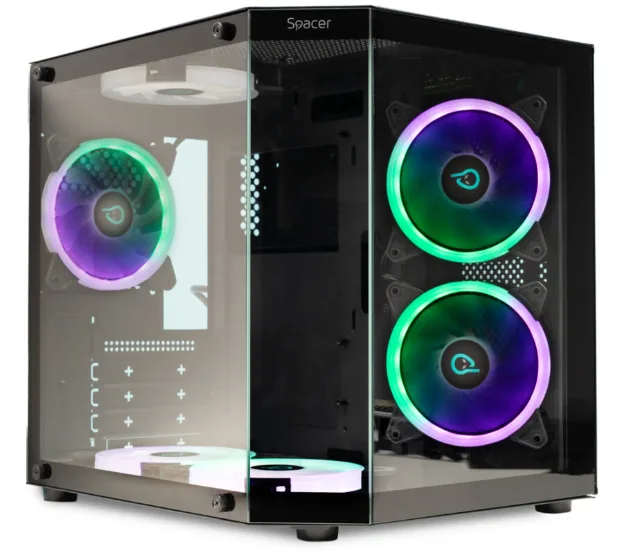 Carcasa SPACER Aquarium, RGB, Micro Tower, Black