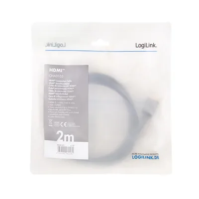 CABLU video LOGILINK, HDMI (T) la HDMI (T) 2.1 UHS, 2m, conectori auriti, rezolutie maxima 8K (7680 x 4320) la 60 Hz, aluminiu, negru, "CHA0105" (timbru verde 0.8 lei)