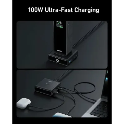 BAZA de incarcare baterie externa Anker "Prime" ,100W, incarcare rapida 4-in-1,PD si Power IQ 3.0,rez la socuri, 1xUSB,2xUSB-C, 1xPogo Pin,498 g, negru, "A1902311" (timbru verde 0.98 lei)-194644150662