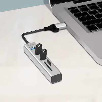 HUB extern LOGILINK, porturi USB: USB 3.0 x 3, conectare prin USB-C 3.0, adaptor conectare USB-A, SD/SDHC + microSD, metal, argintiu, "UA0445" (timbru verde 0.8 lei)