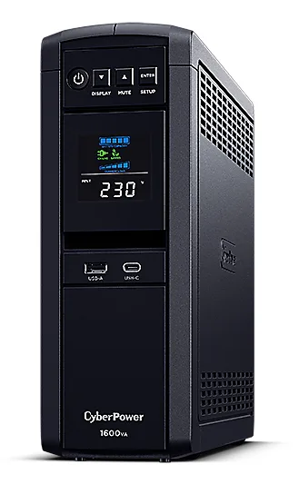 UPS CYBER POWER Line Int. cu Sinusoida Pura,tower,1600VA/ 1000W,AVR,6xShucko,LCD,2x12V/9Ah,Backup 3-10min,incarc.8h,USB,RS232,RJ45,GreenP,seria CP,"CP1600EPFCLCD"  (timbru verde 11 lei)