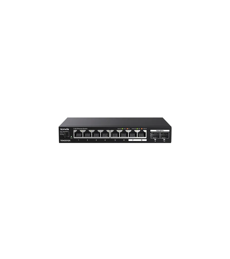 SWITCH Tenda fara management, 8 porturi Ethernet 2.5 Gbps si 2 sloturi SFP+ 10 Gbps, carcasa metalica, rackabil "TEM2010X" (timbru verde 2 lei)