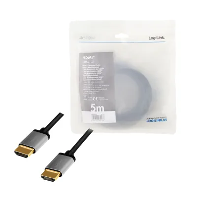 CABLU video Logilink, HDMI (T) la HDMI(T), rezolutie maxima 4K UHD (3840 x 2160) la 60 Hz, conectori auriti, 5m, negru, "CH0013" (timbru verde 0.08 lei)