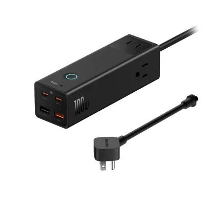 INCARCATOR RETEA Baseus PowerCombo Pro Powerstrip, pentru USA 110V, Quick Charge 100W, 3 x AC, 2 x USB Type-C Output 5V/3A, 2 x USB, lungime cablu 1.5m, negru "E00023509113-00" (timbru verde 0.18 lei) - 6932172634995