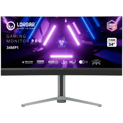 LORGAR 34MP1, UWQHD MiniLED Gaming Monitor Pro, 34 (3440*1440) VA curve monitor, black/milky grey "LRG-34MP1W180C-GY" (timbru verde 7 lei)