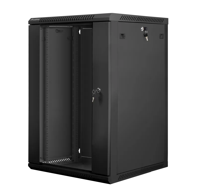 Dulap rack 19" perete 18U / 600x600 (flat pack) cu ușă din sticlă, negru  V2