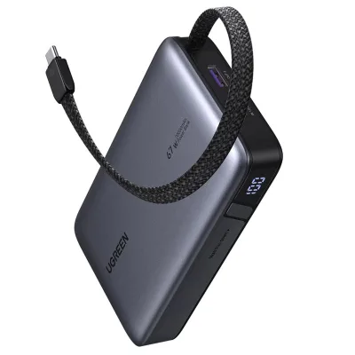 POWER BANK Ugreen "PB550", 20000mAh, 67W PD3.0, 1 x USB, 1 x USB Type-C, 1 x USB Type-C integrat, display, gri, "55996B" (timbru verde 0.98 lei)