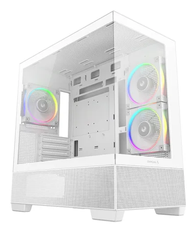 CARCASA DeepCool "CG380 Wh", middle tower, gaming, fara sursa, suporta 9xfan, 3xfan inclus, PSU shroud, USB Type-C x 2, USB 3.2 gen 1 x 2, audio+mic, 5 sloturi expansiune, alb, "R-CG380-WHAGM3-G" (timbru verde 0.24lei)