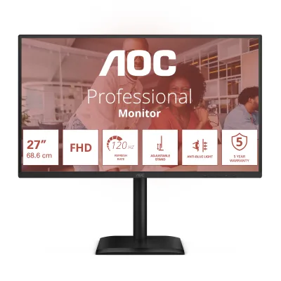 Monitor AOC 27" IPS FHD 1920x1080 120Hz 4ms HDR Mode FlickerFree Boxe 2Wx2 HA Pivot VGA HDMI DisplayPort USB hub 27E4U ( timbru verde 7 lei )