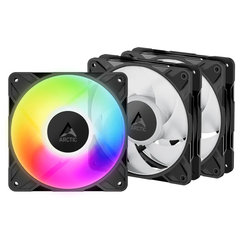 Set 3 ventilatoare Arctic "P12 Pro A-RGB LN - 3 Pack", 120mm, 450 - 2000 RPM, FDB, 49 cfm, 4-Pin Fan Plug + 4-Pin Socket/3-Pin A-RGB Plug + 3-Pin Socket, negru, "ACFAN00347A" (timbru verde 0.54lei)