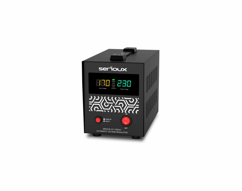 Stabilizator de tensiune Serioux Relay 101-1000VA, putere 1000VA/600W, tip releu, transformator toroidal, interval tensiune intrare 150V ~ 260V, interval frecvența intrare 45Hz ~ 65Hz, tensiune de ieșire 230V, precizie de ieșire +4,-8%, priza: 1x