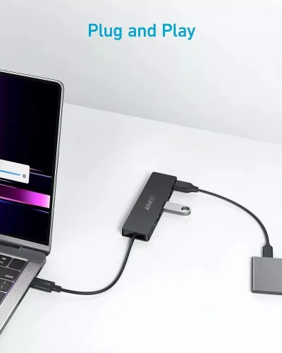 HUB Anker, 4-in-1, USB 3.0 x 4 porturi, incarcare prin USB Type-C, viteza 5 Gbps, conectare prin USB-C, negru, "A8309G11" (timbru verde 0.18 lei - 0194644177737