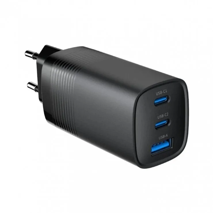 ALIMENTATOR retea 220V GEMBIRD, universal, 2 x USB Type-C 3.25A PD 65W, 1 x USB-A 3.0 maxim 2.25A QC 27W, negru, "TA-UC-PDQC65-01-BK" (timbru verde 0.18 lei)