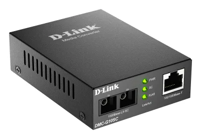MEDIA CONVERTOR D-Link, 100/1000Base-T Gigabit Ethernet connection to a single-mode fibre 1000Base-LX Gigabit Ethernet, pana la 10km, montabil in sasiu "DMC-G10SC" (include timbru verde 0.8 lei)