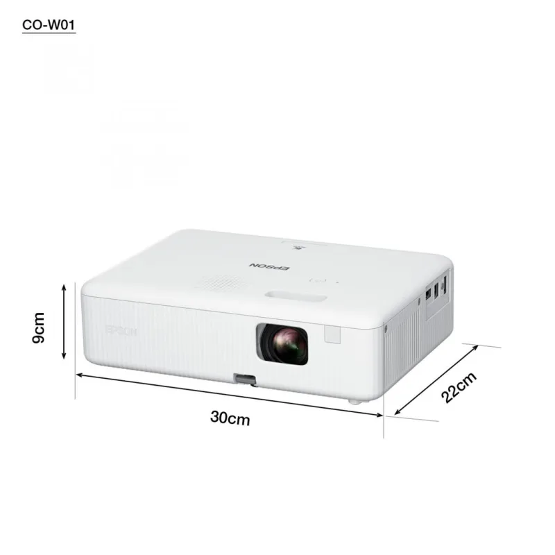 Proiector Epson CO-W01, 3LCD, 3.000 lumeni/ 2.000 Ecomode, WXGA, HD ready, 16:10, lampa 6.000 ore/ 12.000 ore Economy mode, corectie ± 30, zoom 1- 1.35, dimensiune maxima imagine 378", distanta maxima de proiectie 10.4 m, HDMI 1.4, USB 2.0-A, USB 2.0 Type
