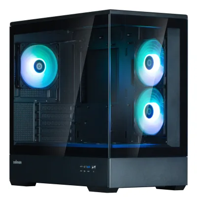 CARCASA Zalman "P30 v2", mini tower, gaming, fara sursa, suporta 9xfan, 3xfan inclus, PSU shroud, USB Type-C x 1, USB 3.1 gen1 x 1, audio+mic, 5 sloturi expansiune, negru, "P30 Black V2" (timbru verde 0.24lei)
