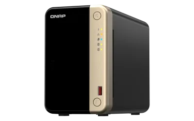 NAS QNAP 264 2-Bay, CPU Intel Celeron N5105/N5095 4-core/4-thread Processor, RAM 8 GB DDR4 (onboard, not expandable), HDD 2 x 2.5"/3.5" SATA 6Gbps + 2 x M.2 2280 PCIe Gen 3 x1 SSD slots (neincluse), LAN: 2 x 2.5GbE (optional 10GbE expansion via a PCIe