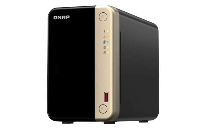 NAS QNAP 264 2-Bay, CPU Intel Celeron N5105/N5095 4-core/4-thread Processor, RAM 8 GB DDR4 (onboard, not expandable), HDD 2 x 2.5"/3.5" SATA 6Gbps + 2 x M.2 2280 PCIe Gen 3 x1 SSD slots (neincluse), LAN: 2 x 2.5GbE (optional 10GbE expansion via a PCIe