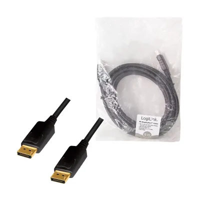 CABLU video LOGILINK, DisplayPort (T) la DisplayPort (T) 1.2, 5m, conectori auriti, rezolutie maxima 4K (3840 x 2160) la 60 Hz, plastic, triplu ecranaj, CCS, negru, "CD0103" (timbru verde 0.8 lei)