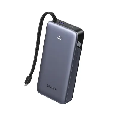 POWER BANK Ugreen "PB536", 20000mAh, 45W PD3.0 , 1 x USB, 1 x USB Type-C, 1 x USB Type-C cablu integrat, display, gri, "55988B" (timbru verde 0.98 lei)