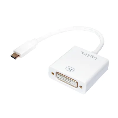 ADAPTOR video LOGILINK, adaptor USB-C (T) la DVI-I DL (M) 24+5pin, 0.15m, conectori nichelati, rezolutie maxima Full HD (1920 x 1200), plastic, dublu ecranaj, alb, "UA0245A" (timbru verde 0.18 lei)