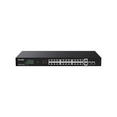 SWITCH TENDA unmanaged, 24 porturi POE+ RJ-45 gigabit, 2 porturi uplink gigabit RJ-45 si 2 porturi SFP IEEE 802.3af/at, max PoE 250W, metalic "TEG1128P-24-250W"  (timbru verde 2 lei)